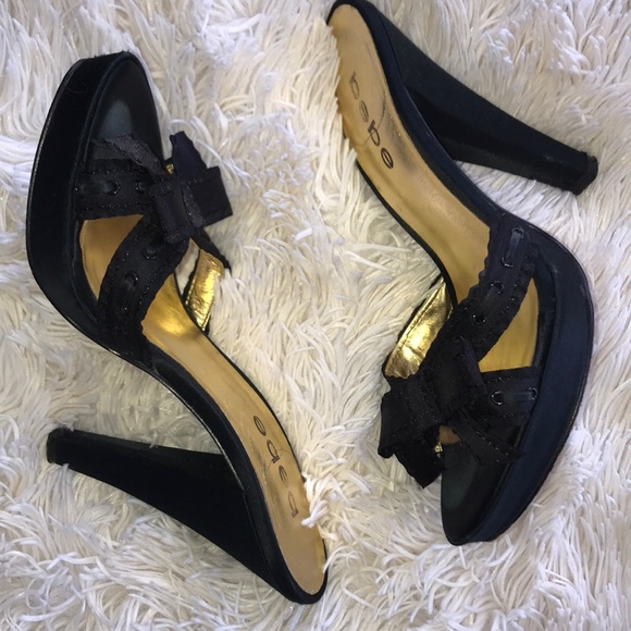 bebe Shoes - bebe Black Satin Heels